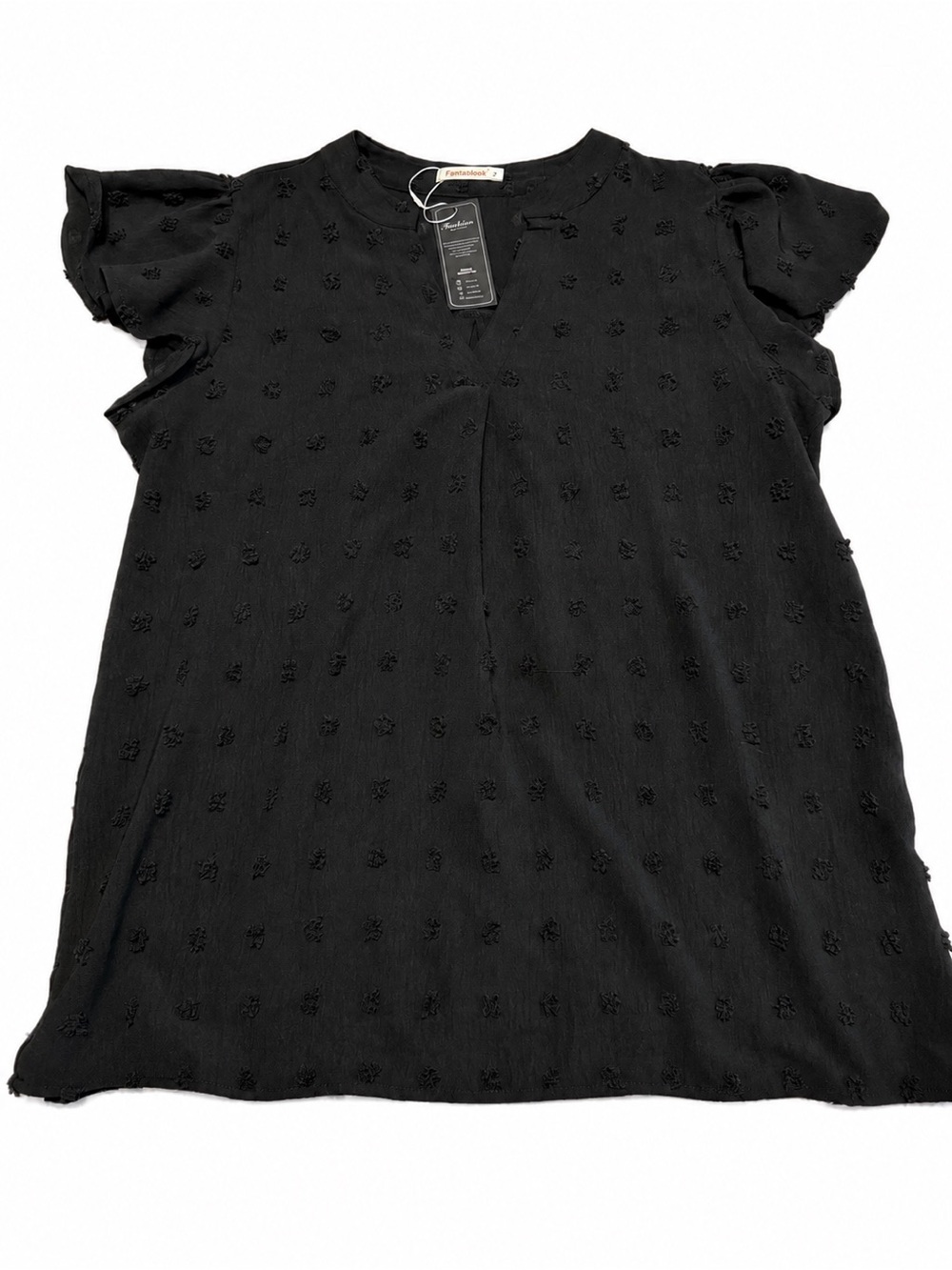 Fantaslook Black Textured Flutter Sleeve Blouse – Size XL